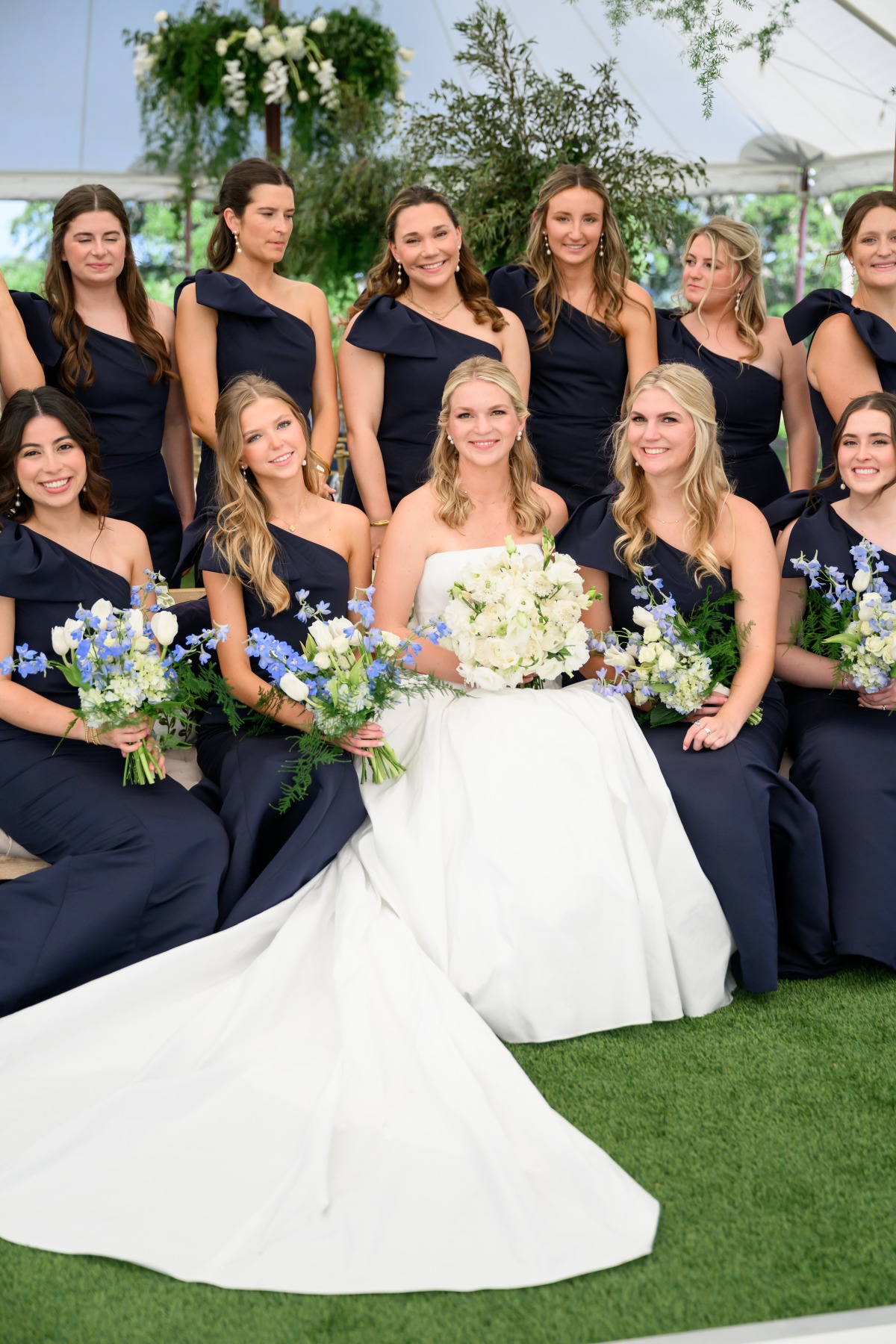 navy blue one shouldered bridesmaid dresses