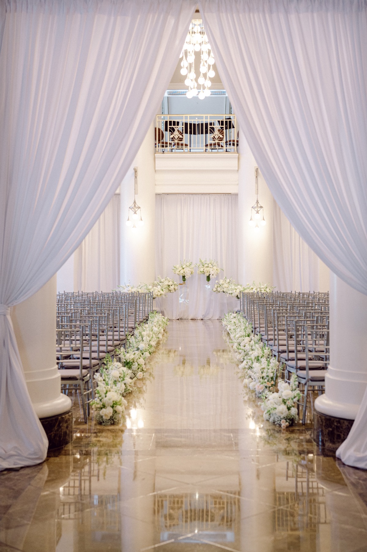 all white wedding ceremony ideas with drapery