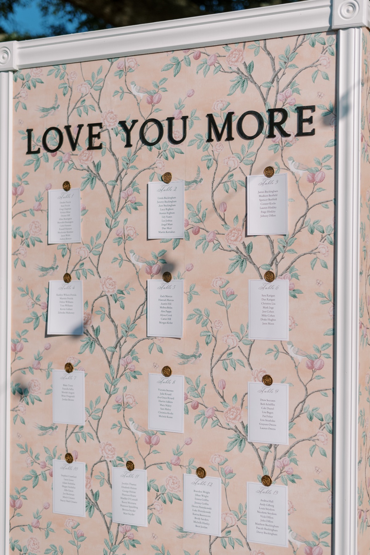 wallpapered seating chart