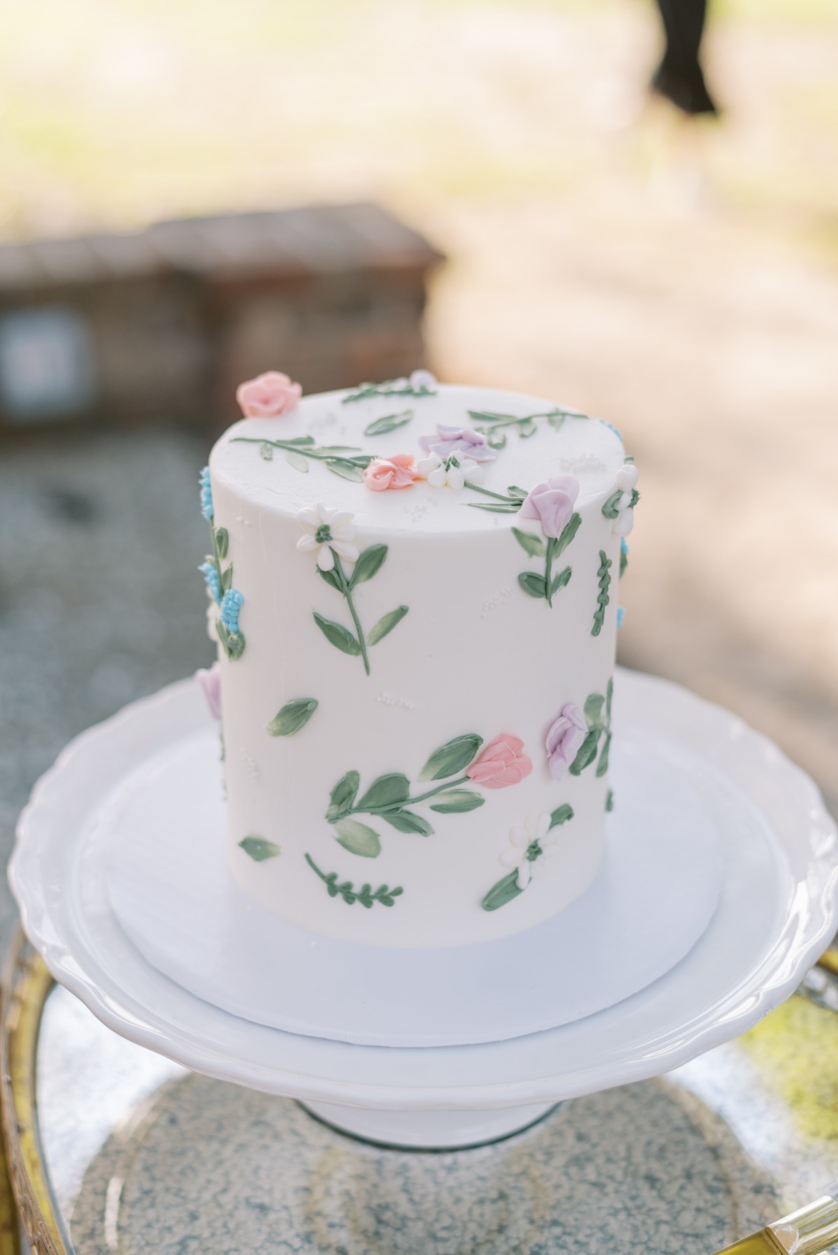 floral accented wedding cake