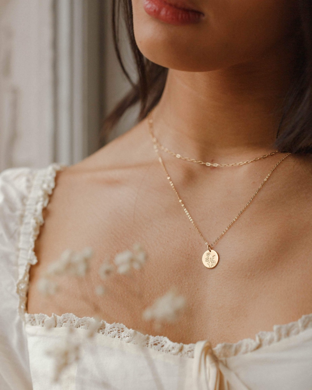 pressed flower necklace bridesmaid gift by gldn