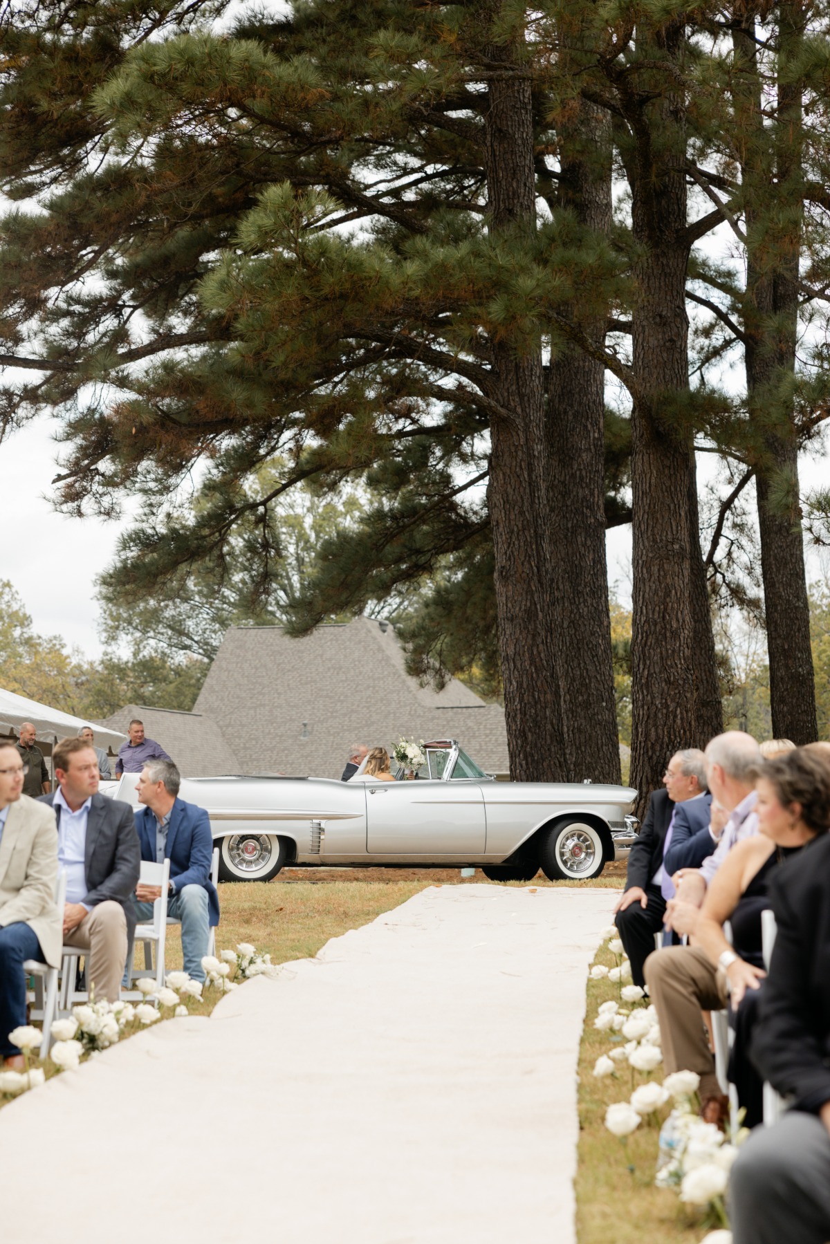 silver convertible cadillac for wedding entrance