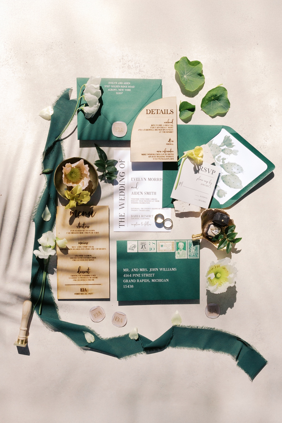 green wedding invitation suites