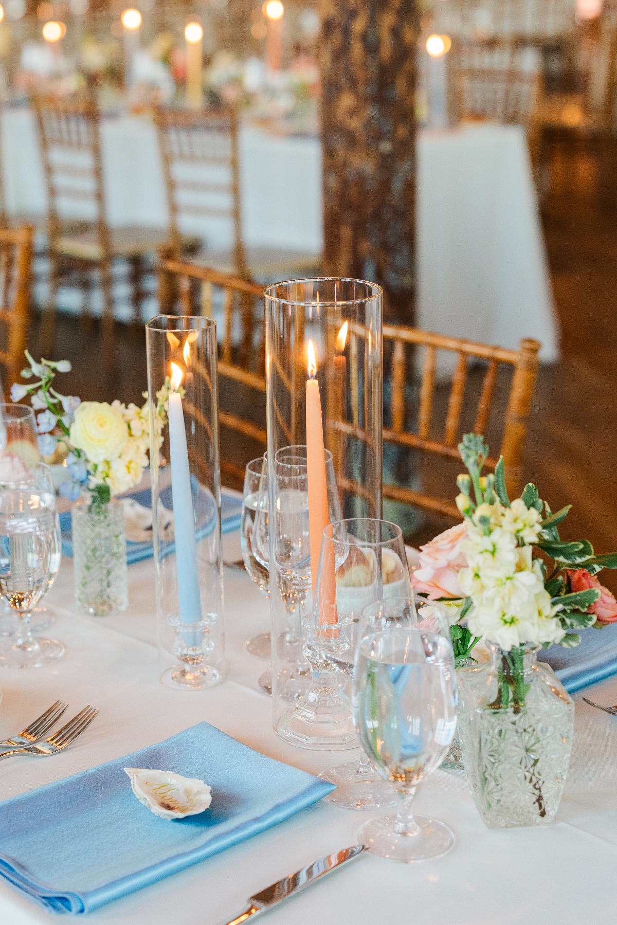 peach and blue wedding centerpieces