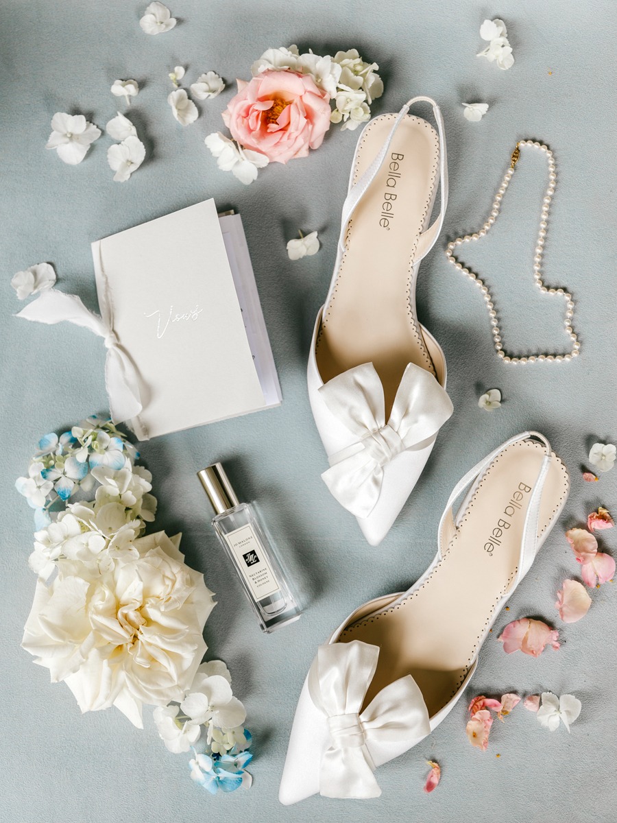 white bow bridal shoes