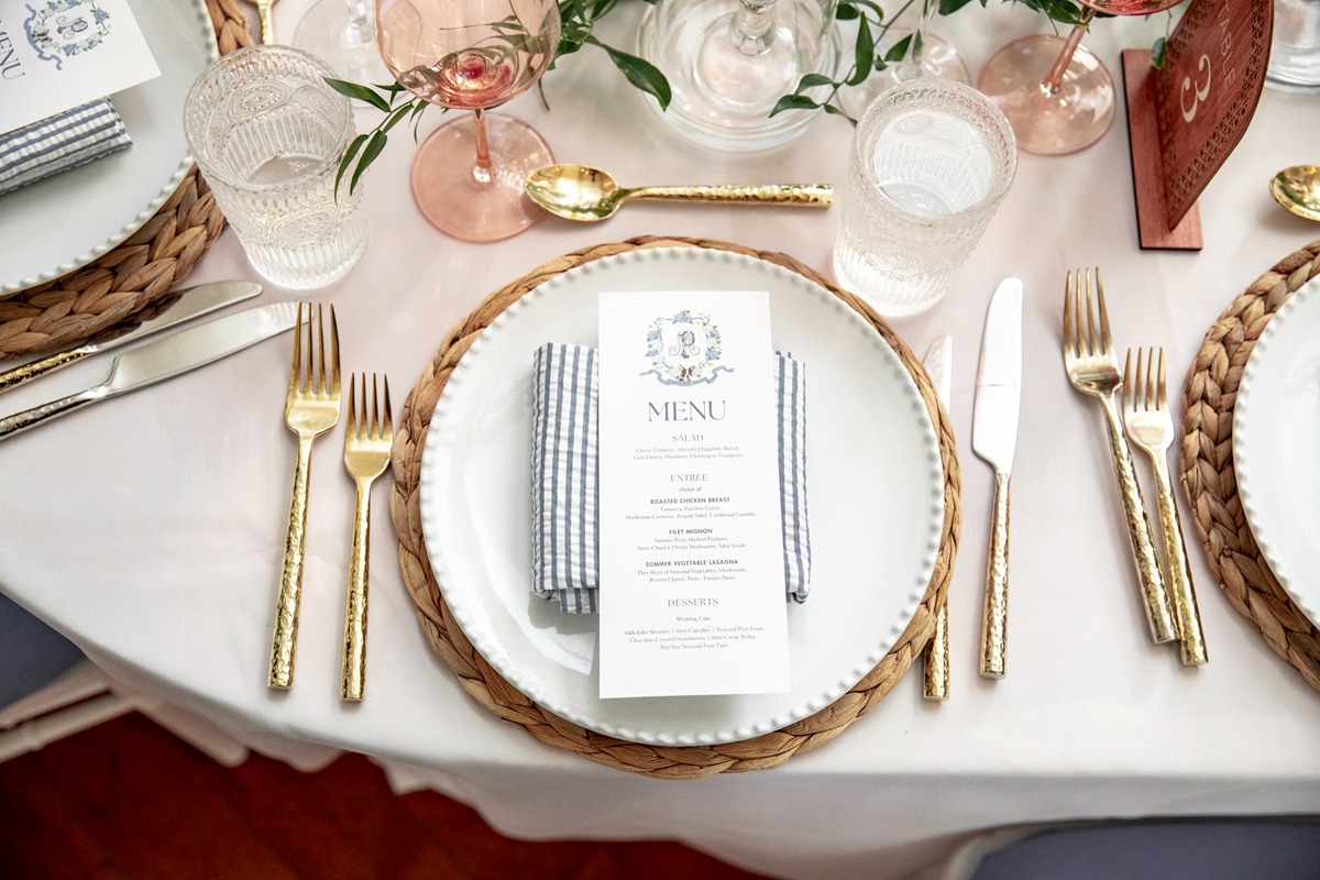 rattan and seersucker place settings
