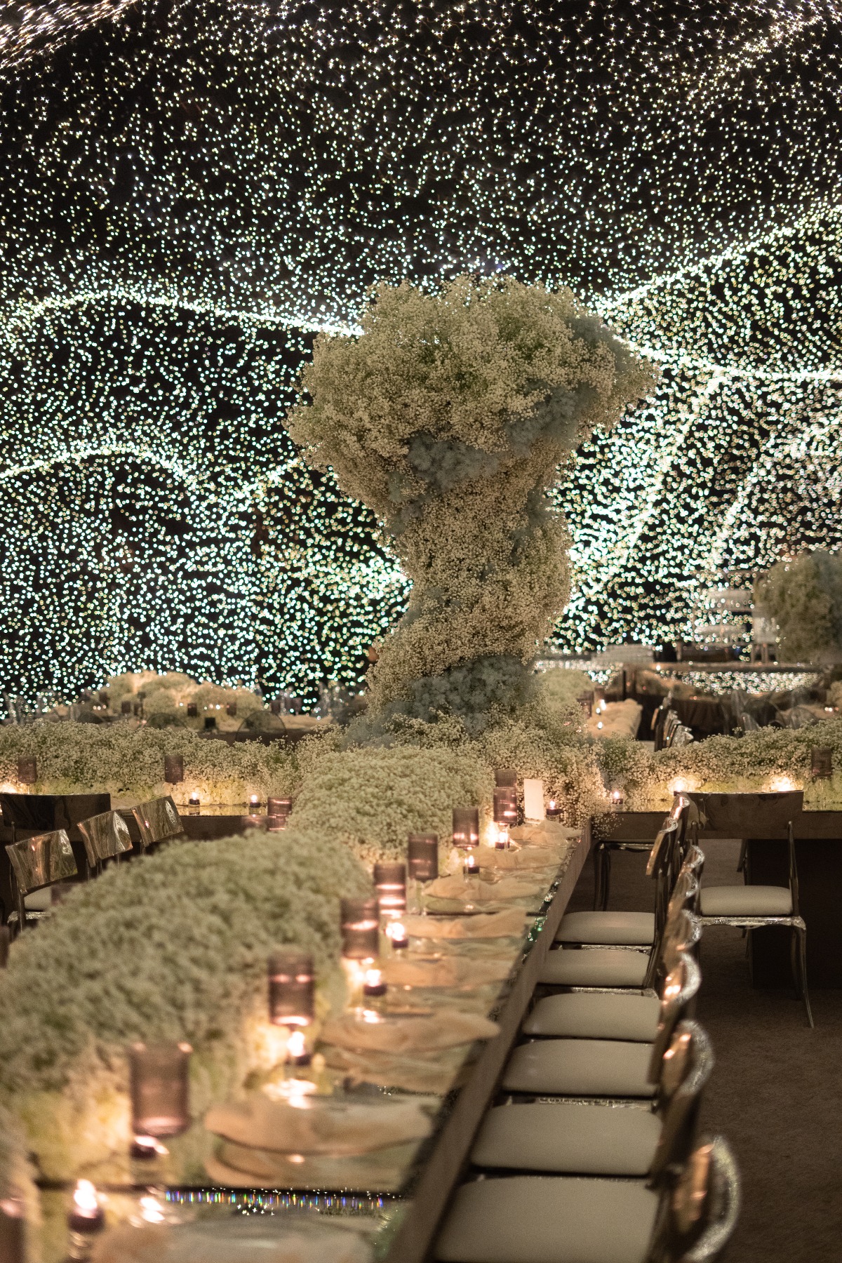 twinkle light installation for wedding