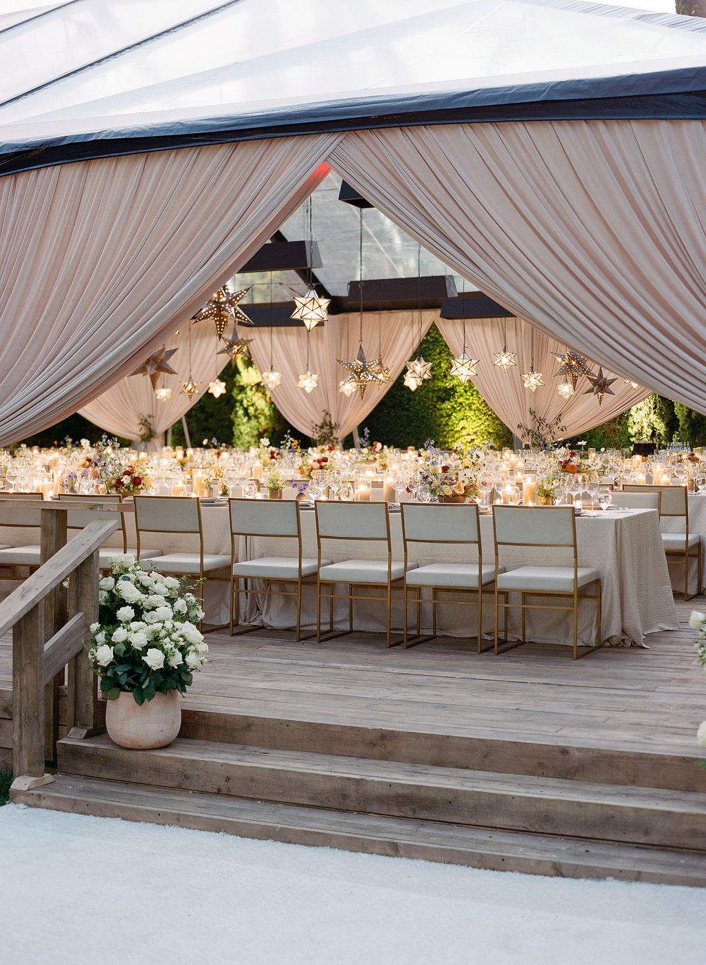 hanging star-shaped lighting for tent