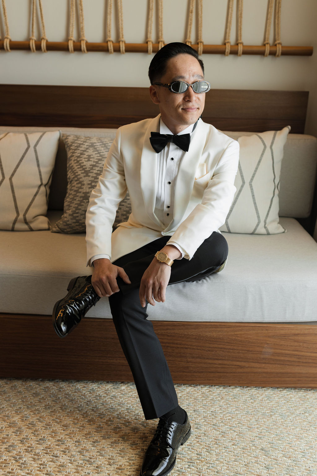 groom in white jacket