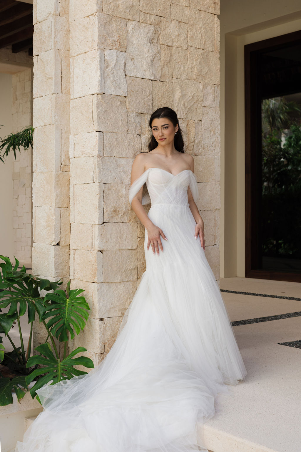 draped tulle mermaid wedding dress