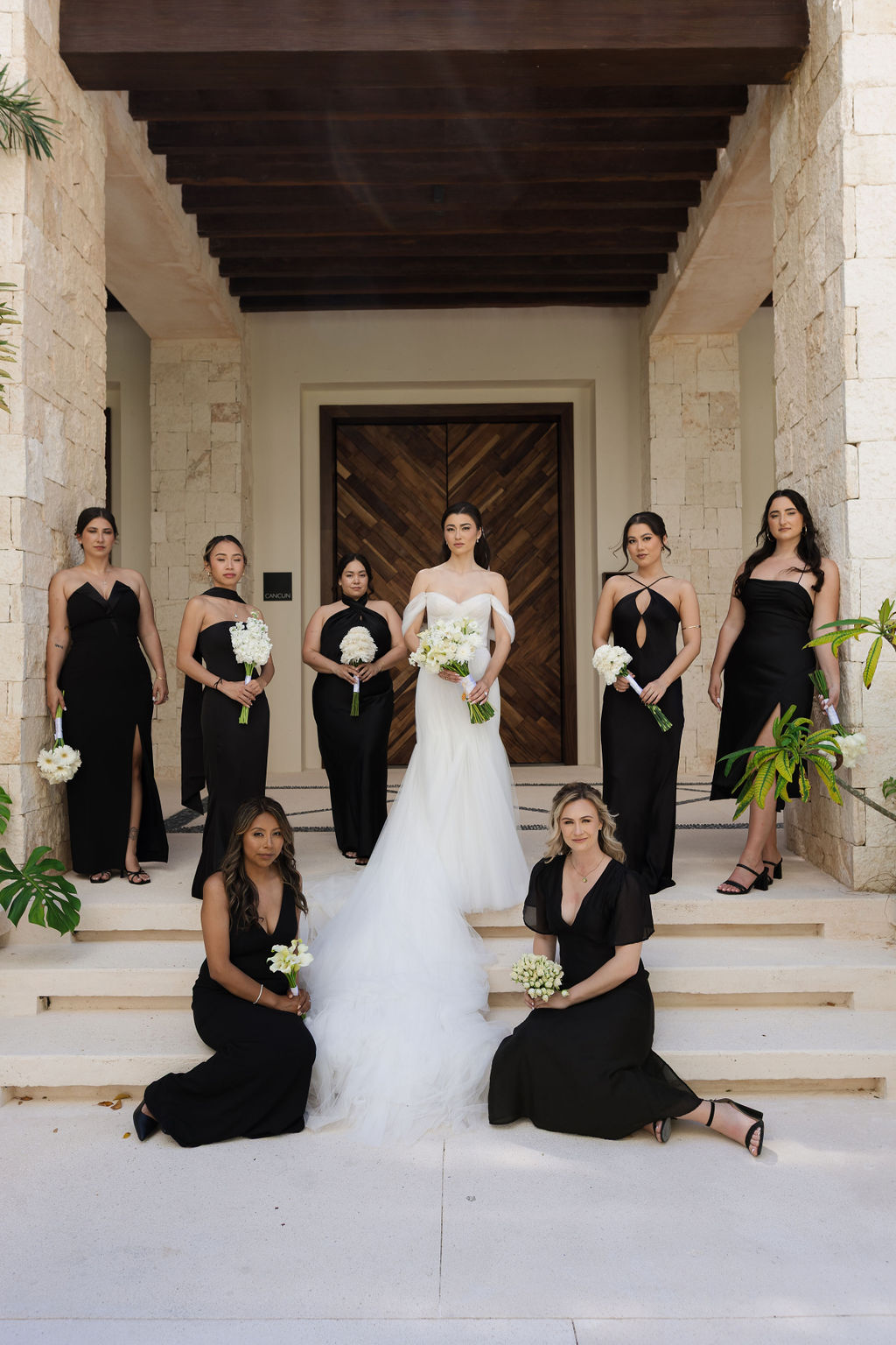mix and match tropical black bridesmaid dresses