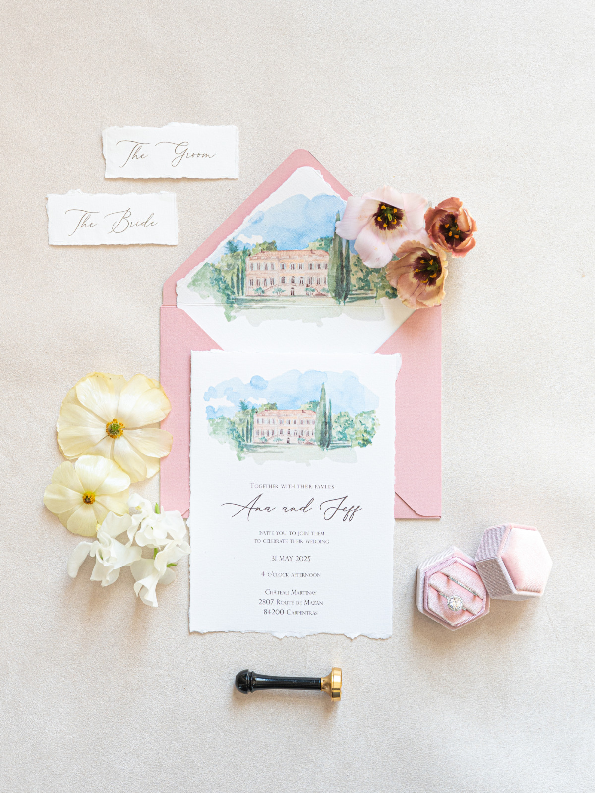 watercolor wedding invitation suite