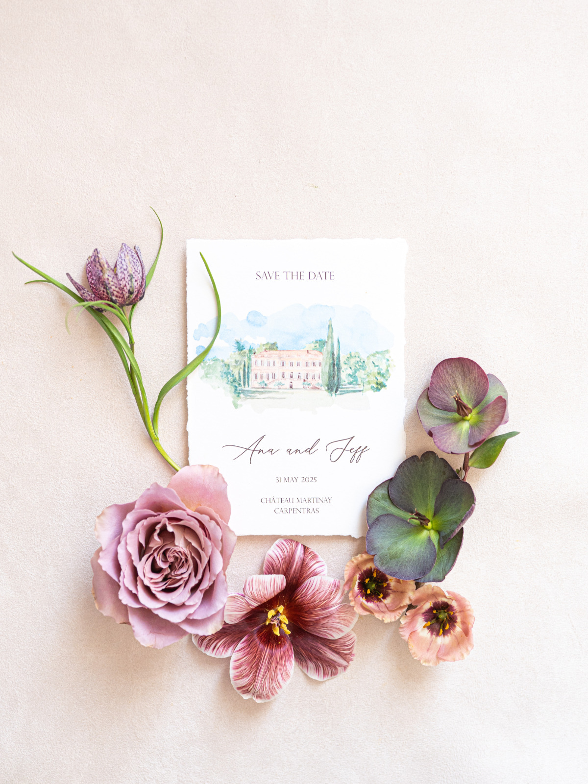 watercolor venue painting on save the dates