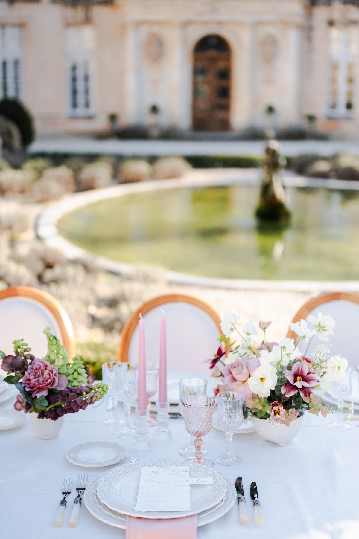 outdoor wedding reception at a chateau