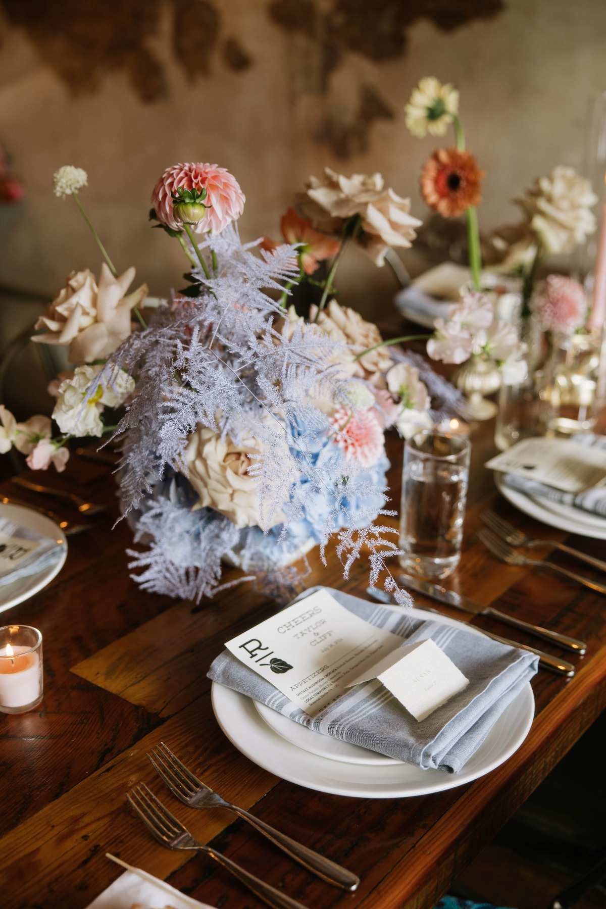 whimsical pastel wedding flowers with no greenery