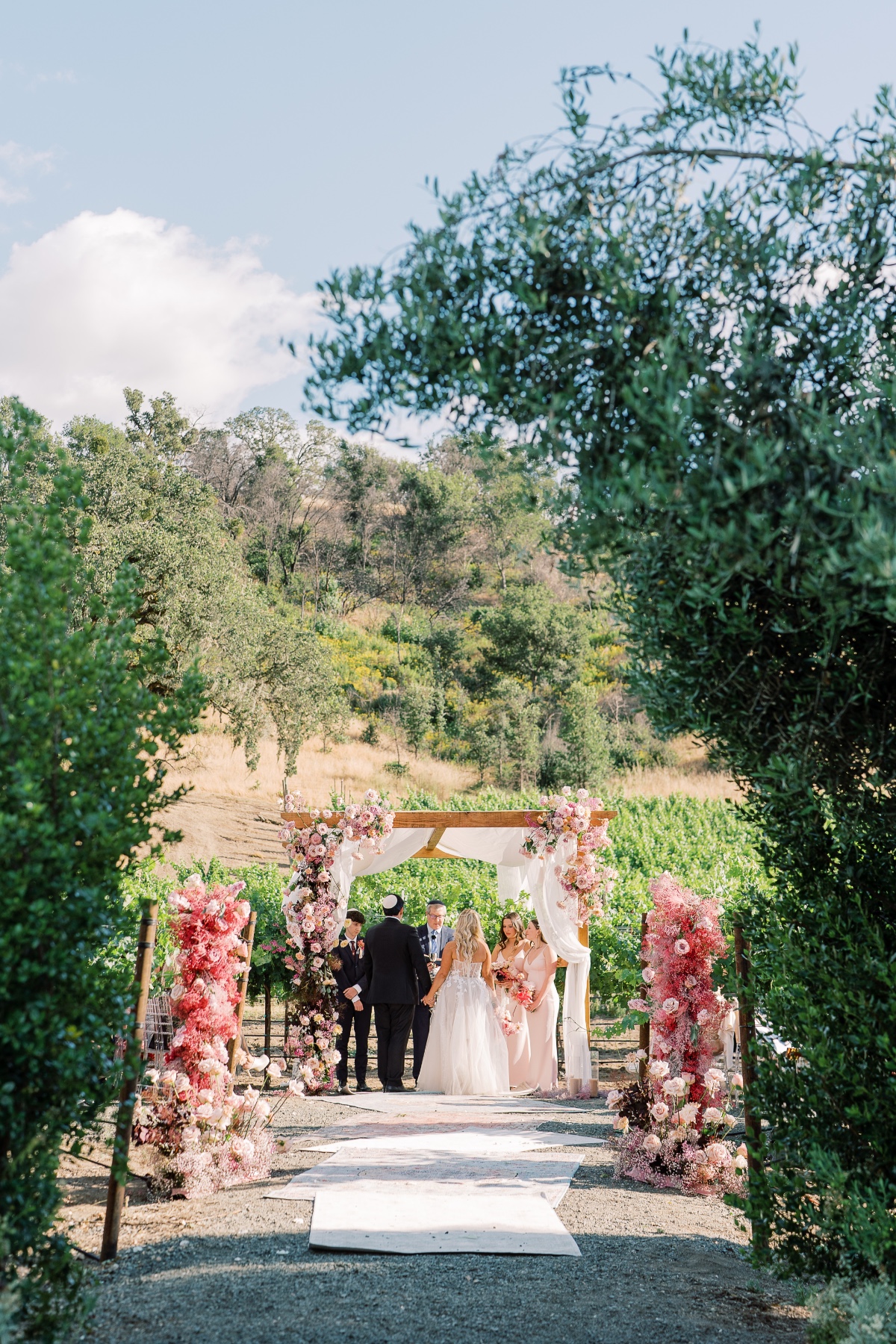 explosion of pink wedding ceremony decor