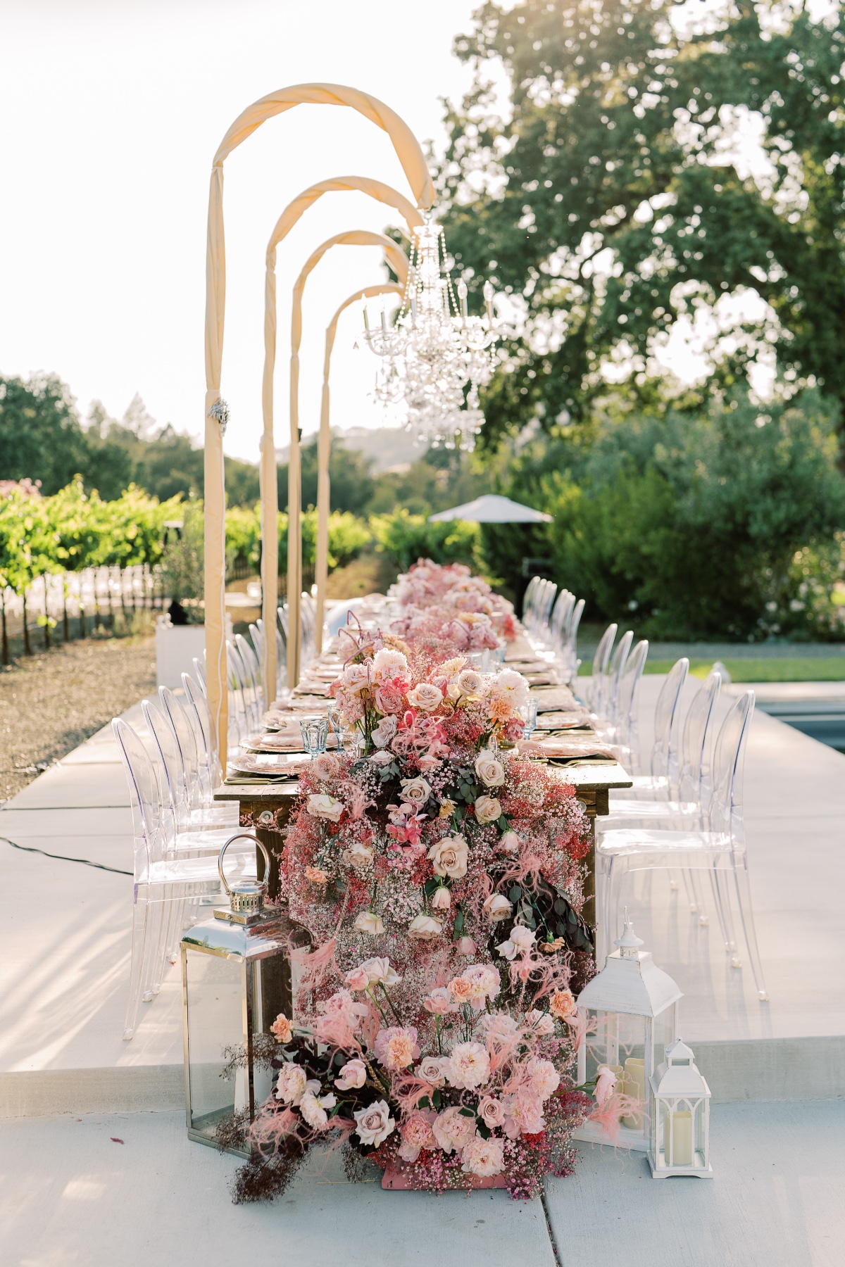 pink rose and dried flower tablerunner