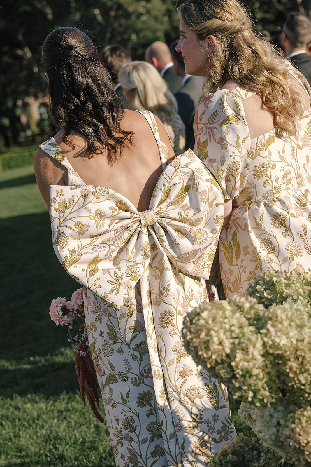 bow-backed floral bridesmaid dresses