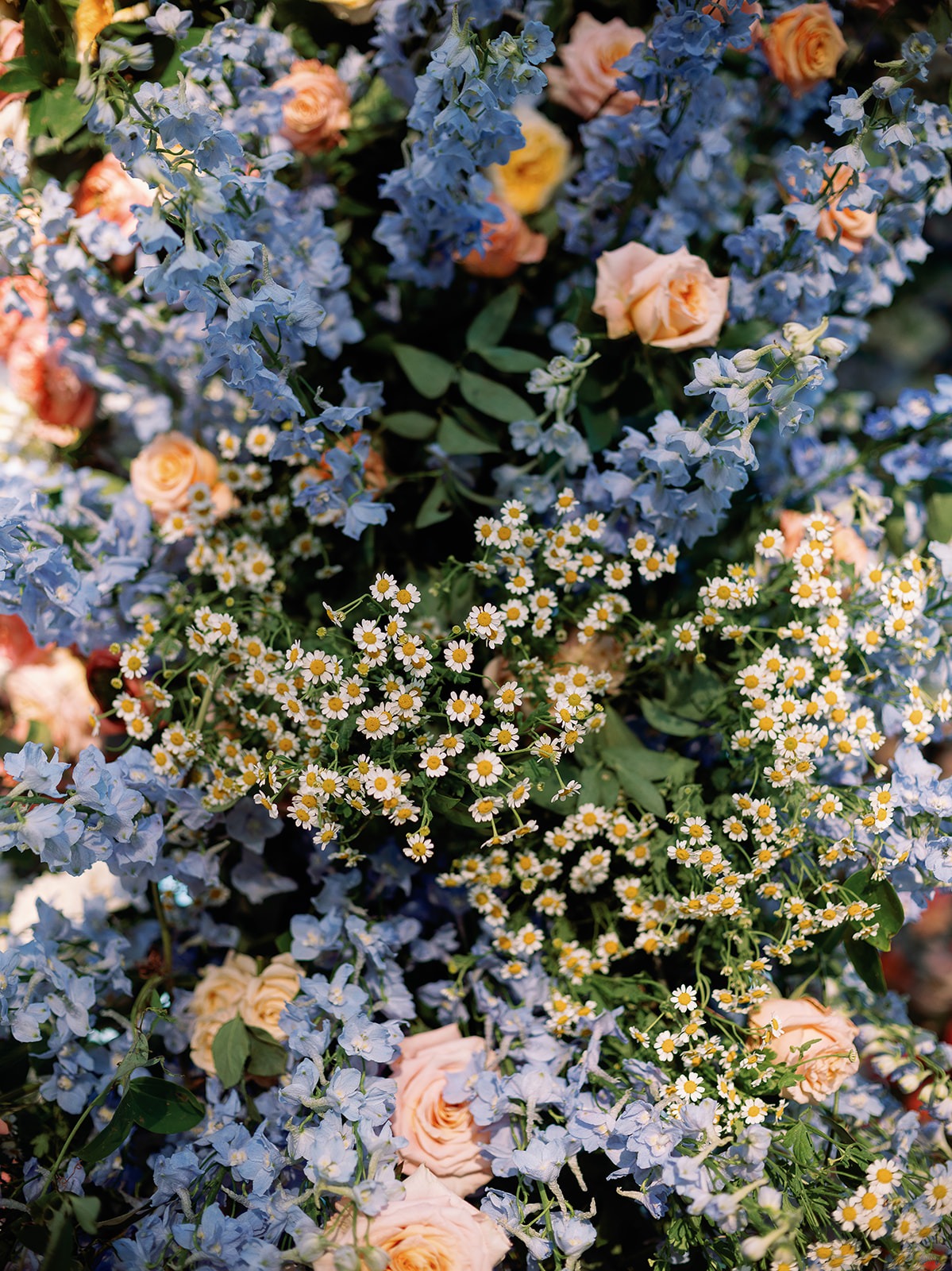 blue peach and yellow wedding flowers