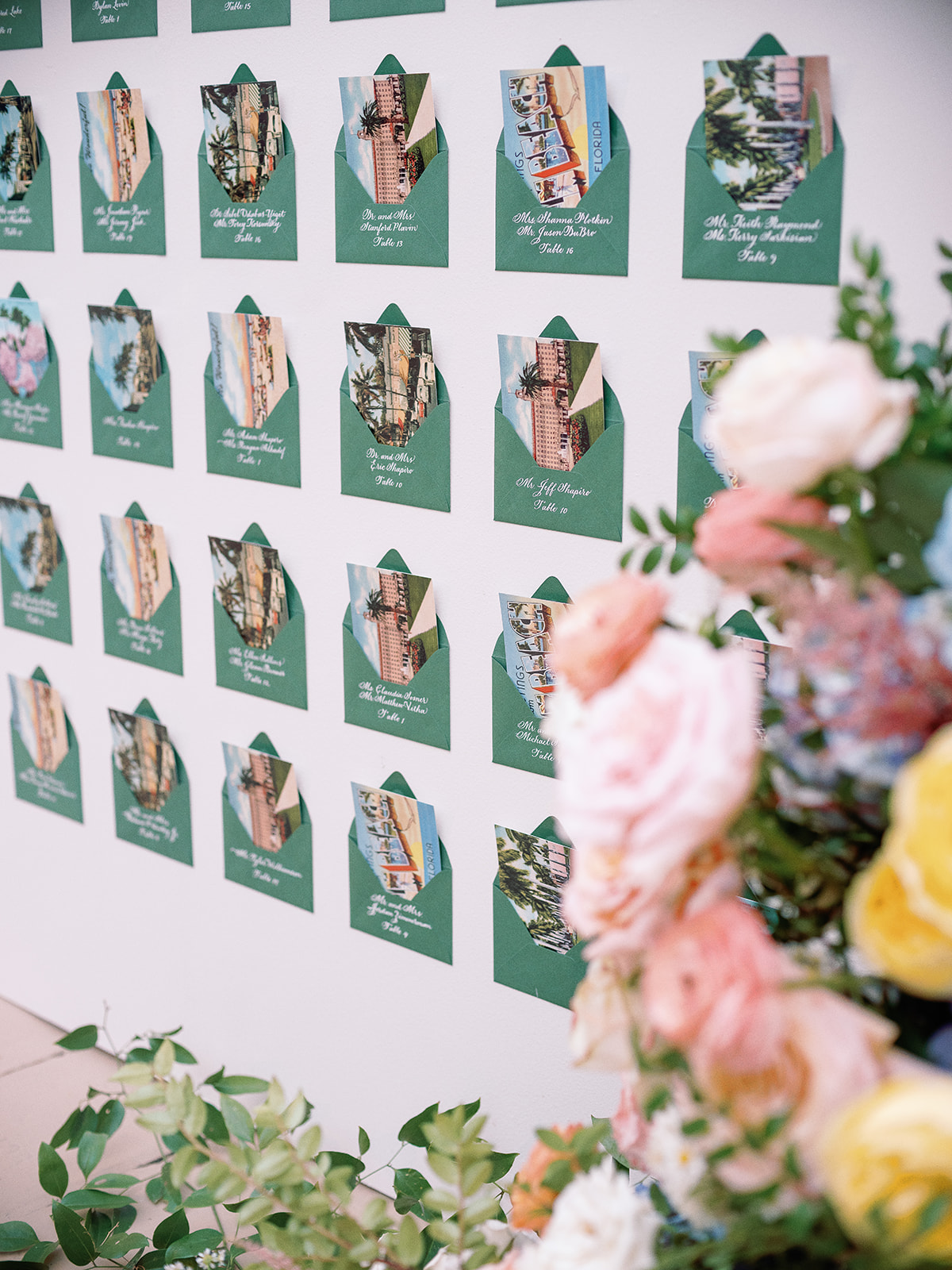 postcard escort wall for wedding
