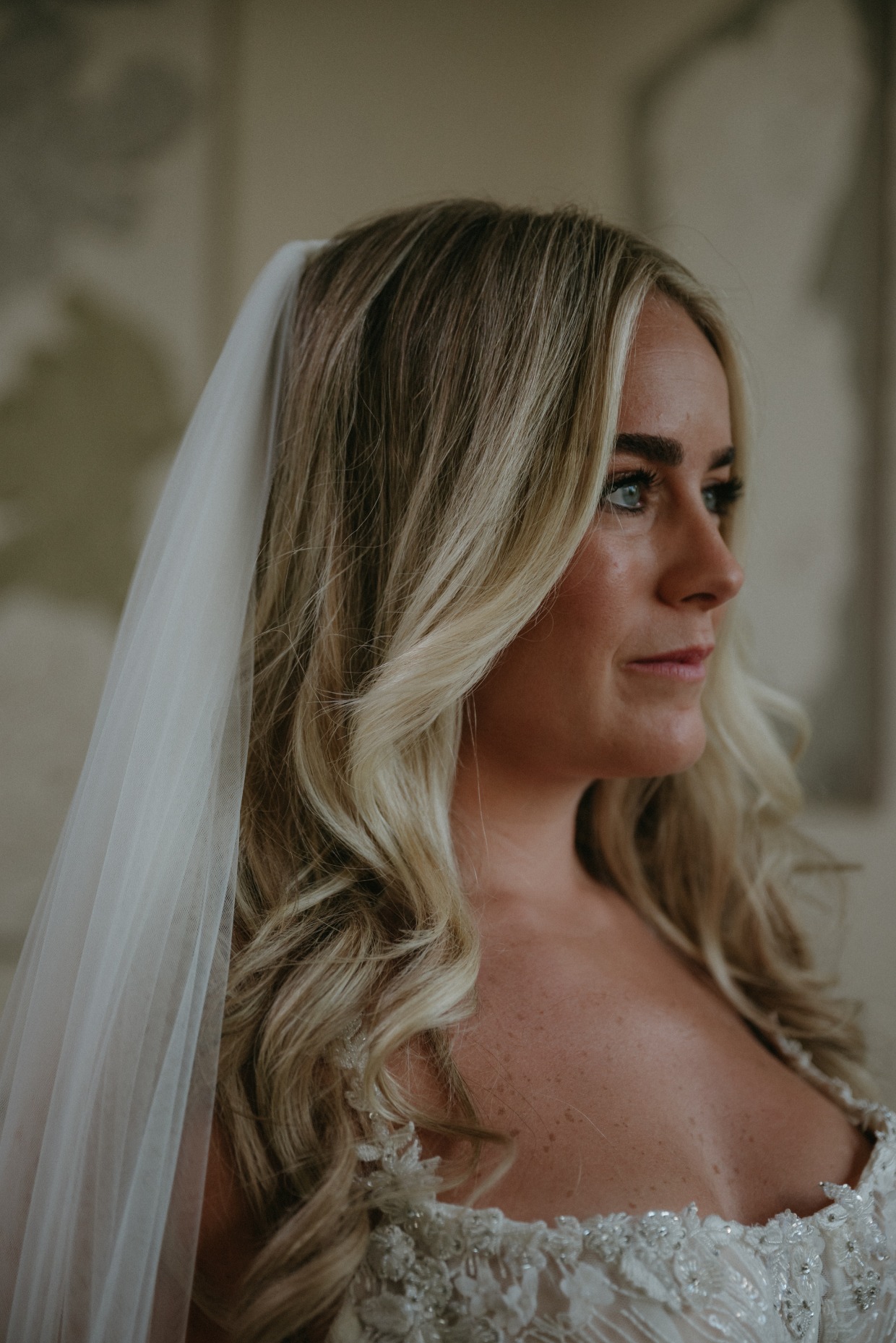 bride wearing galia lahav fabiana gown and matching veil
