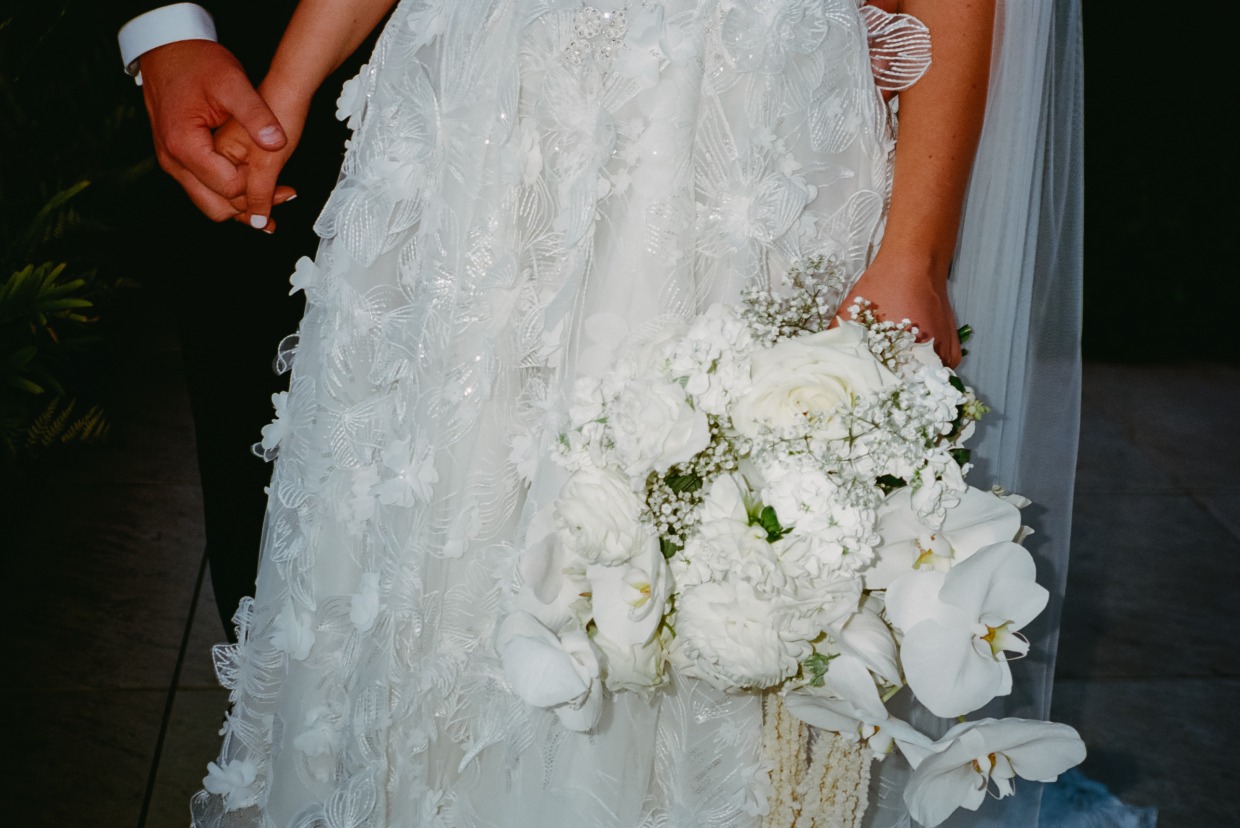 close up detail of lace on galia lahav fabiana gown