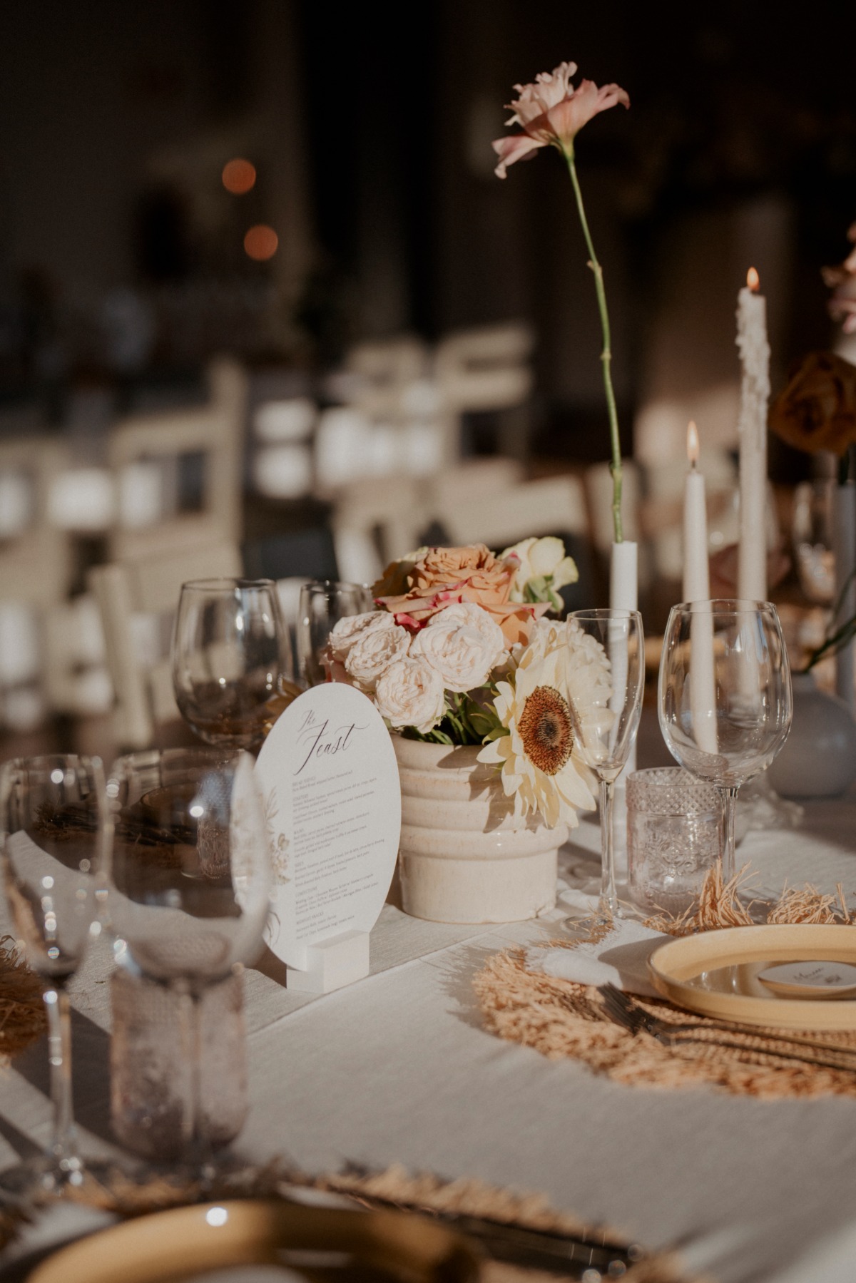 small pot and single stem centerpieces