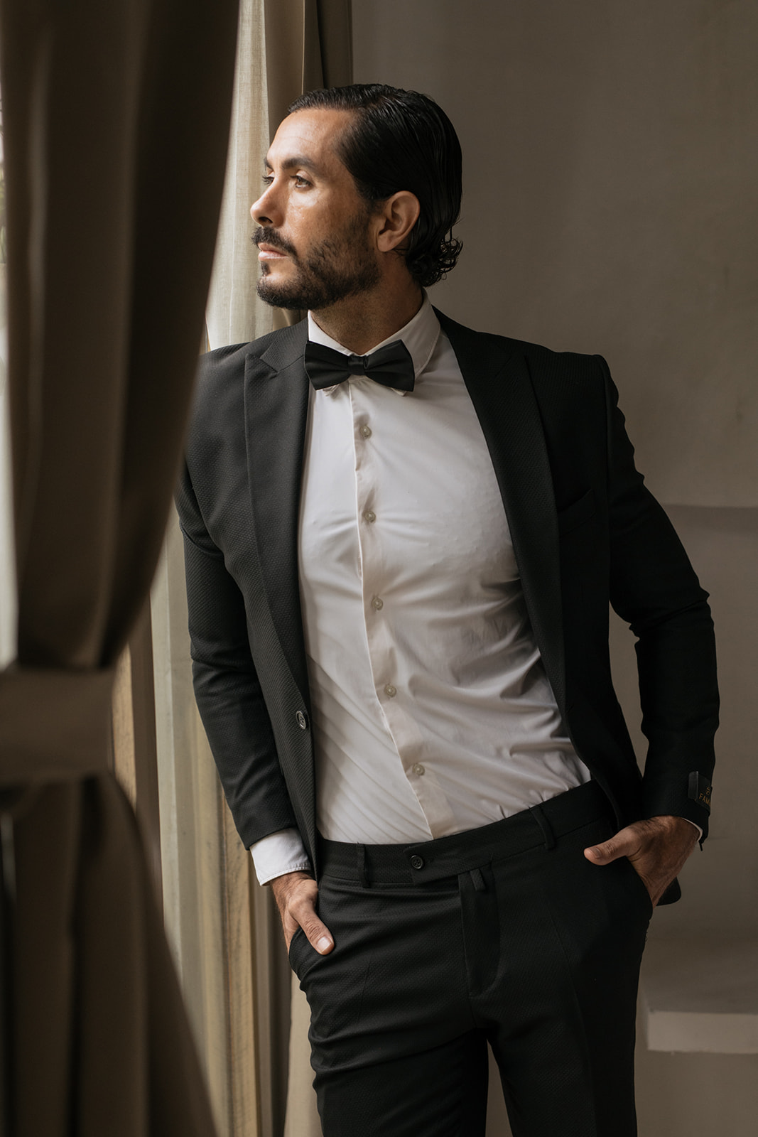 classic black tie with bow tie