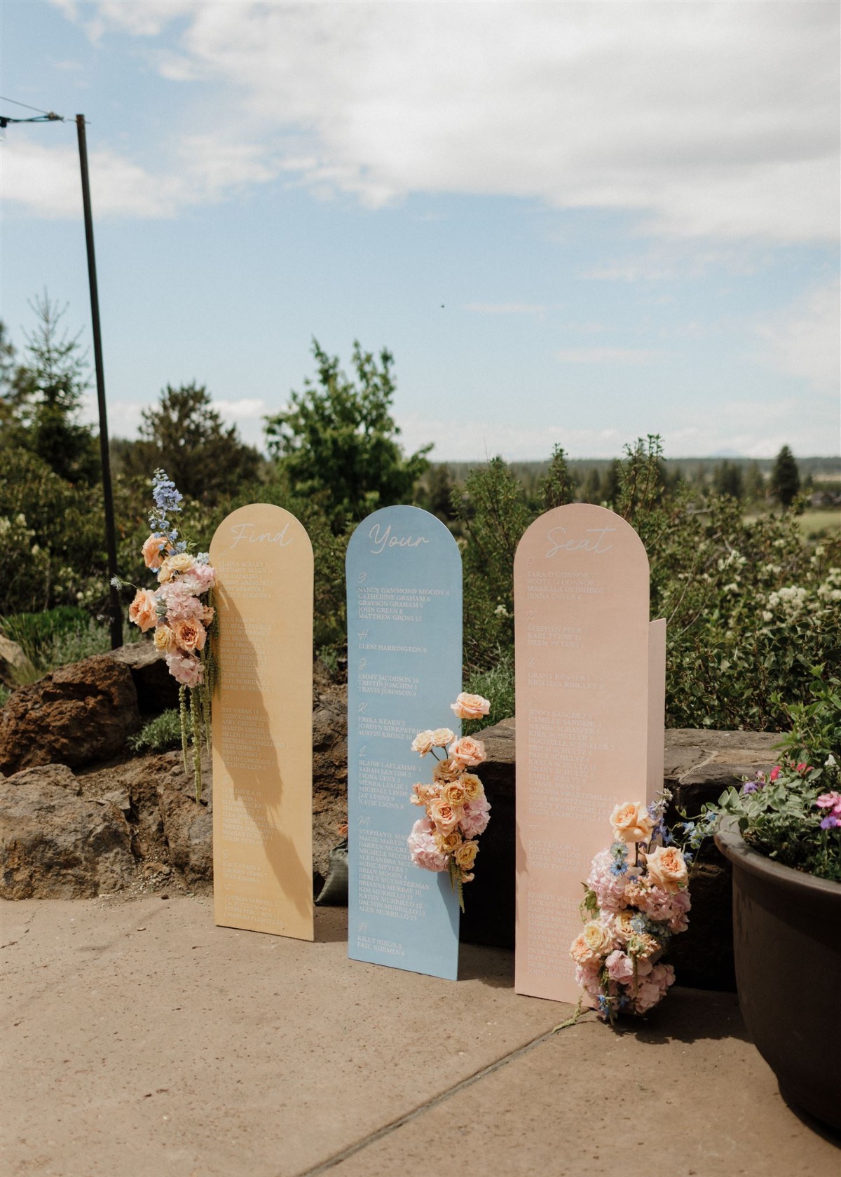 peach and blue seating panel