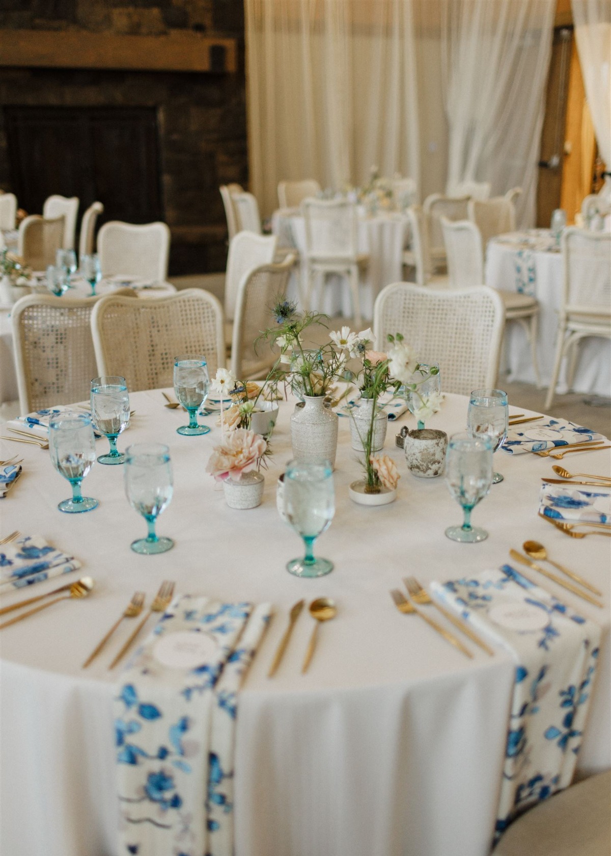 blue floral linens