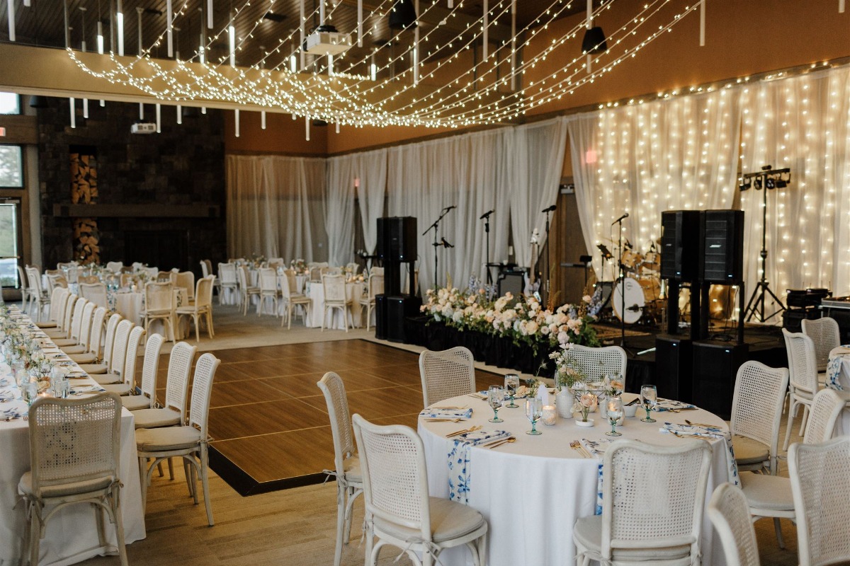 blue white and gold reception
