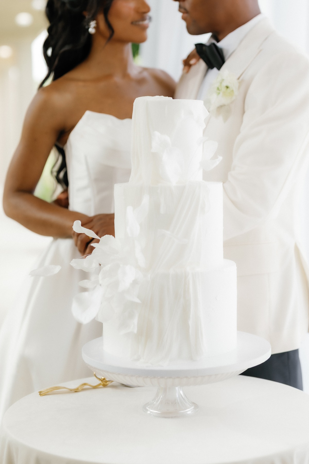 modern all white wedding cake