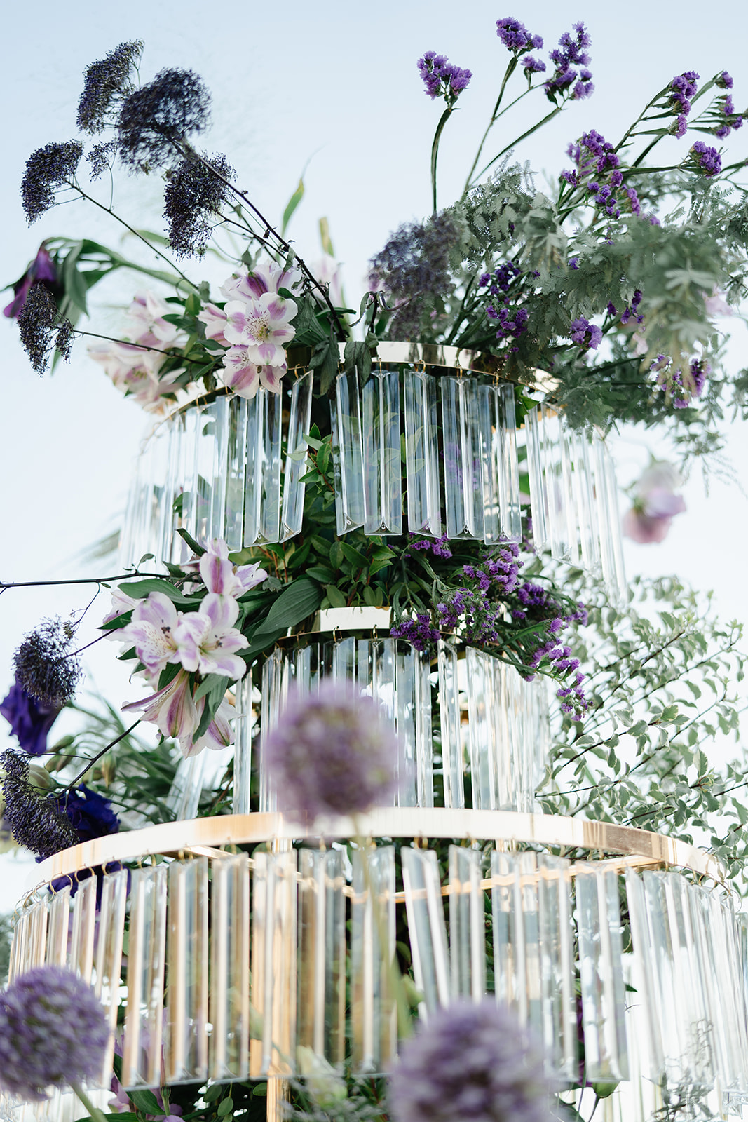 crystal chandelier with purple flowers