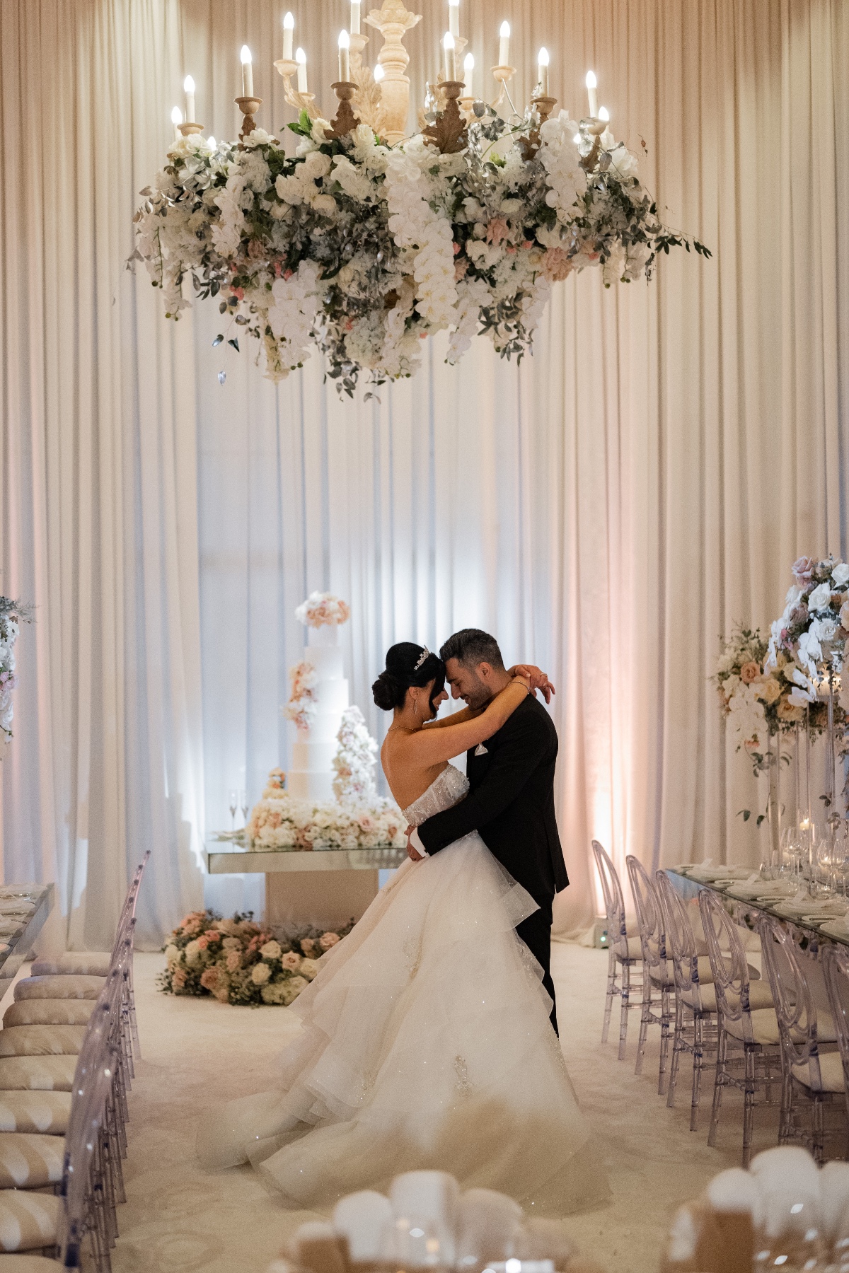 floral installation chandelier