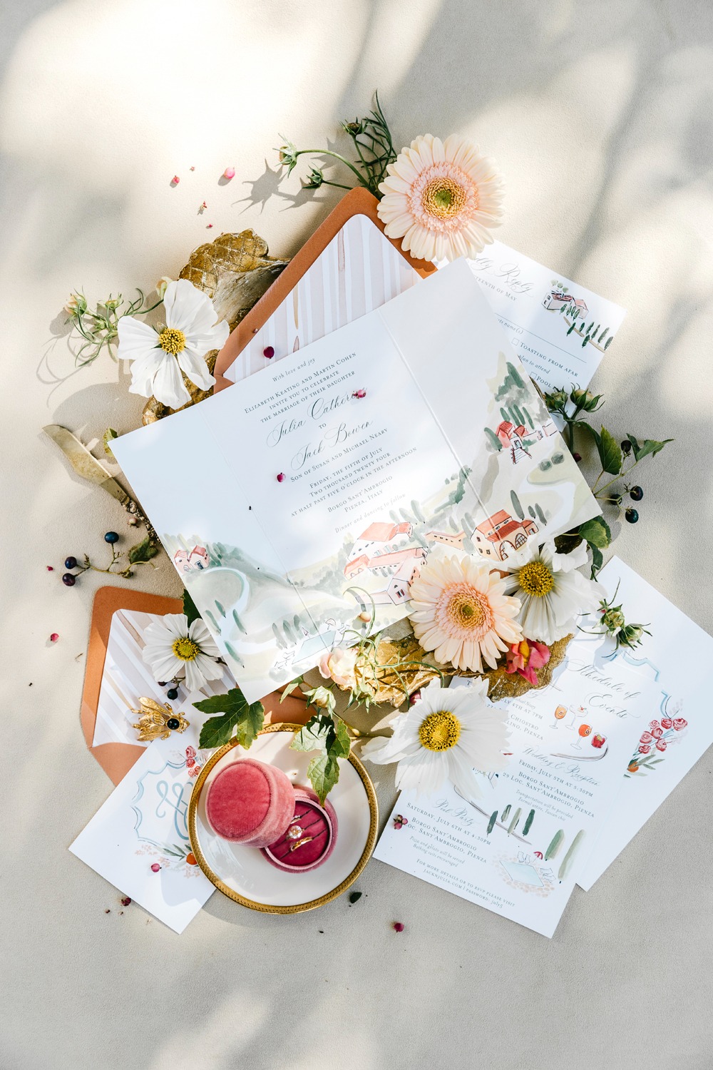 water color tuscan wedding invitation suite