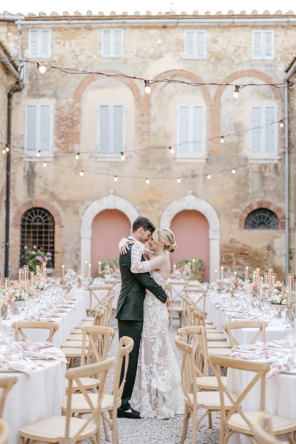 outdoor wedding reception at a villa in tuscany