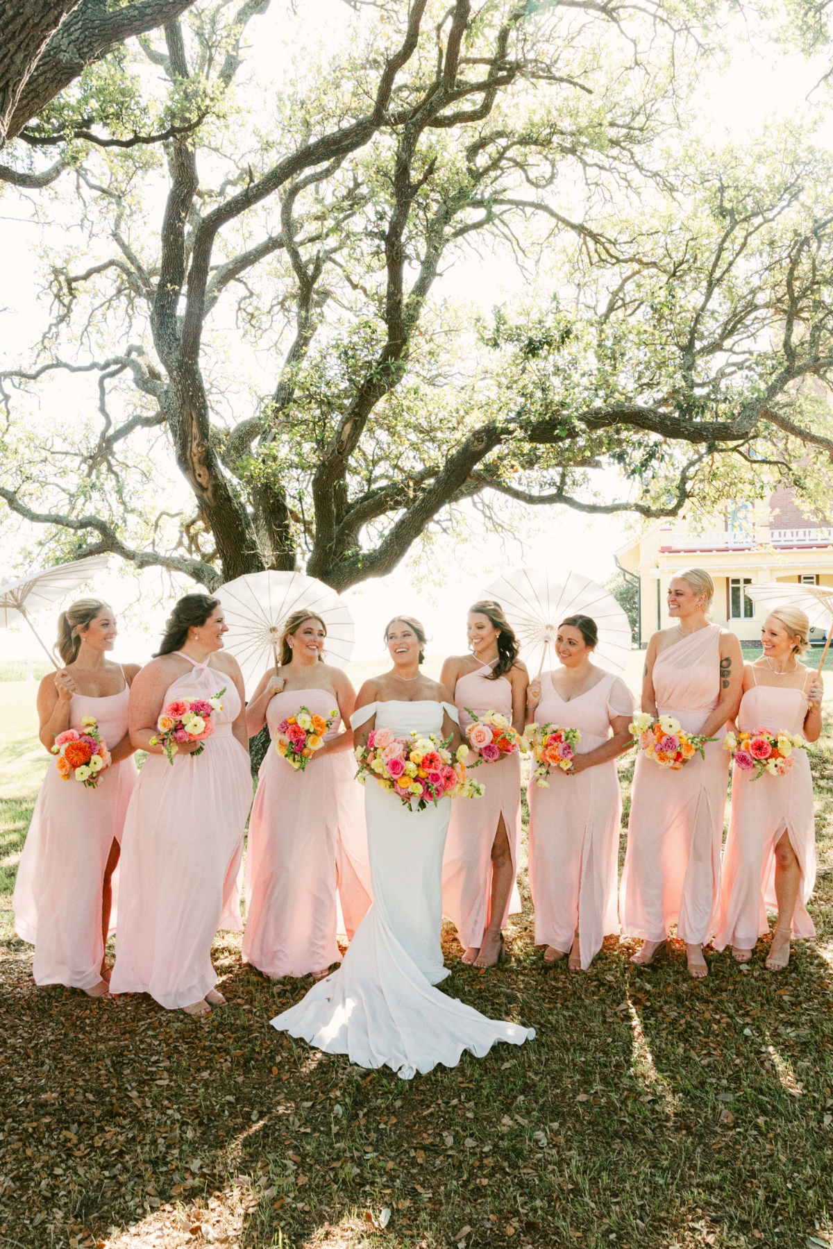 blush chiffon bridesmaid dresses