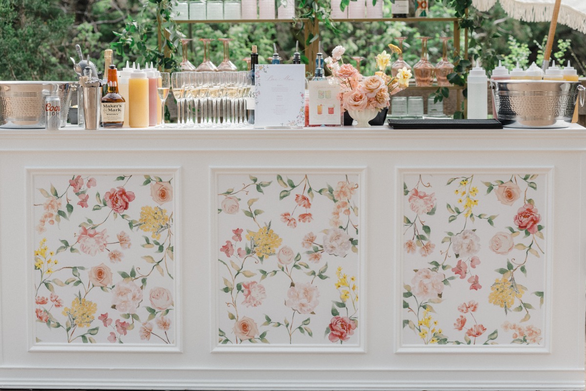 floral wedding bar with bright colors 