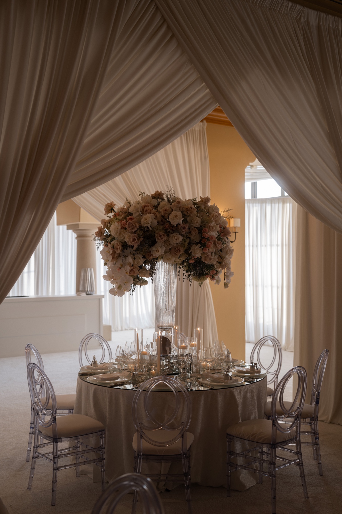 ombre neutral tall large floral centerpiece