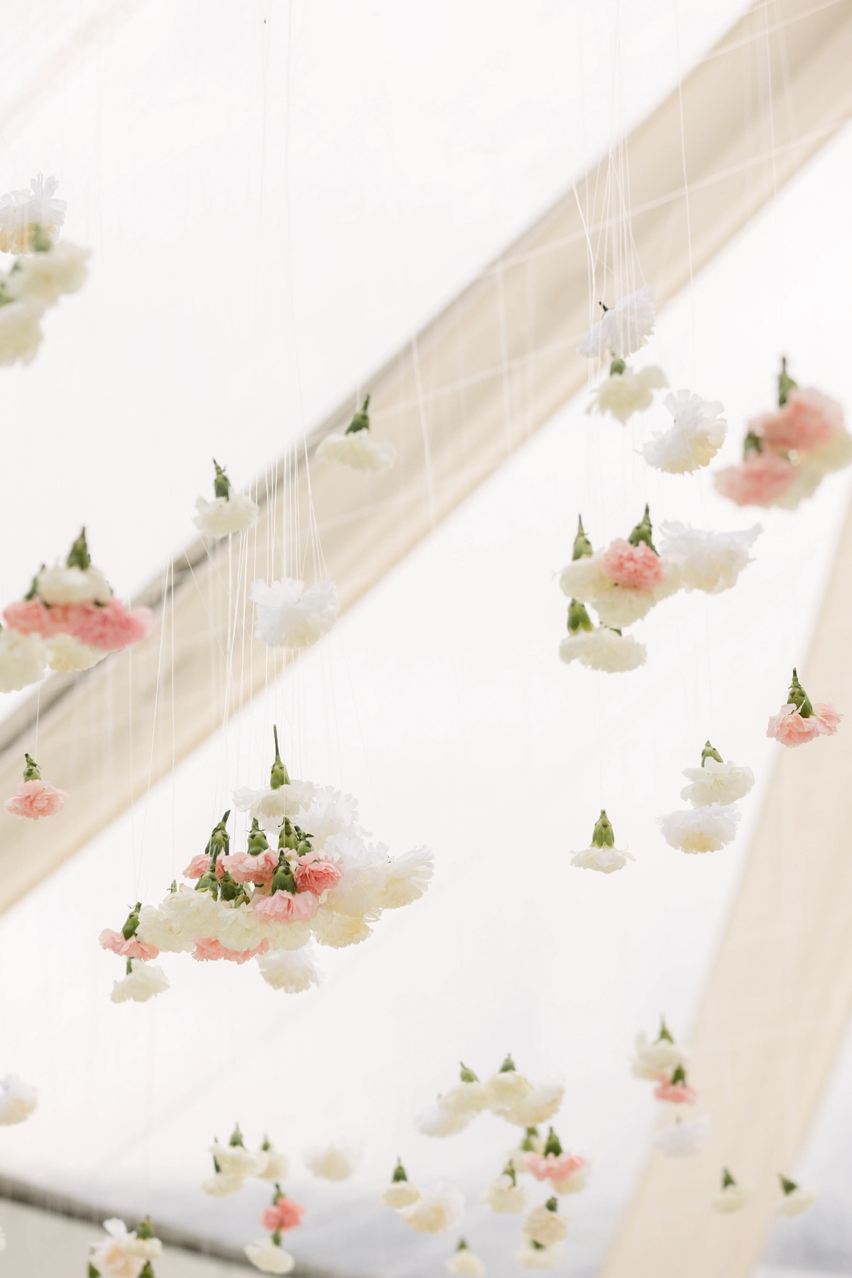 hanging flowers tented reception