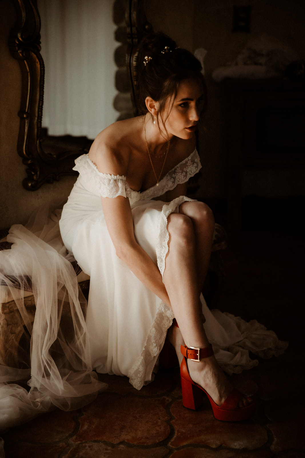bride with red shoes