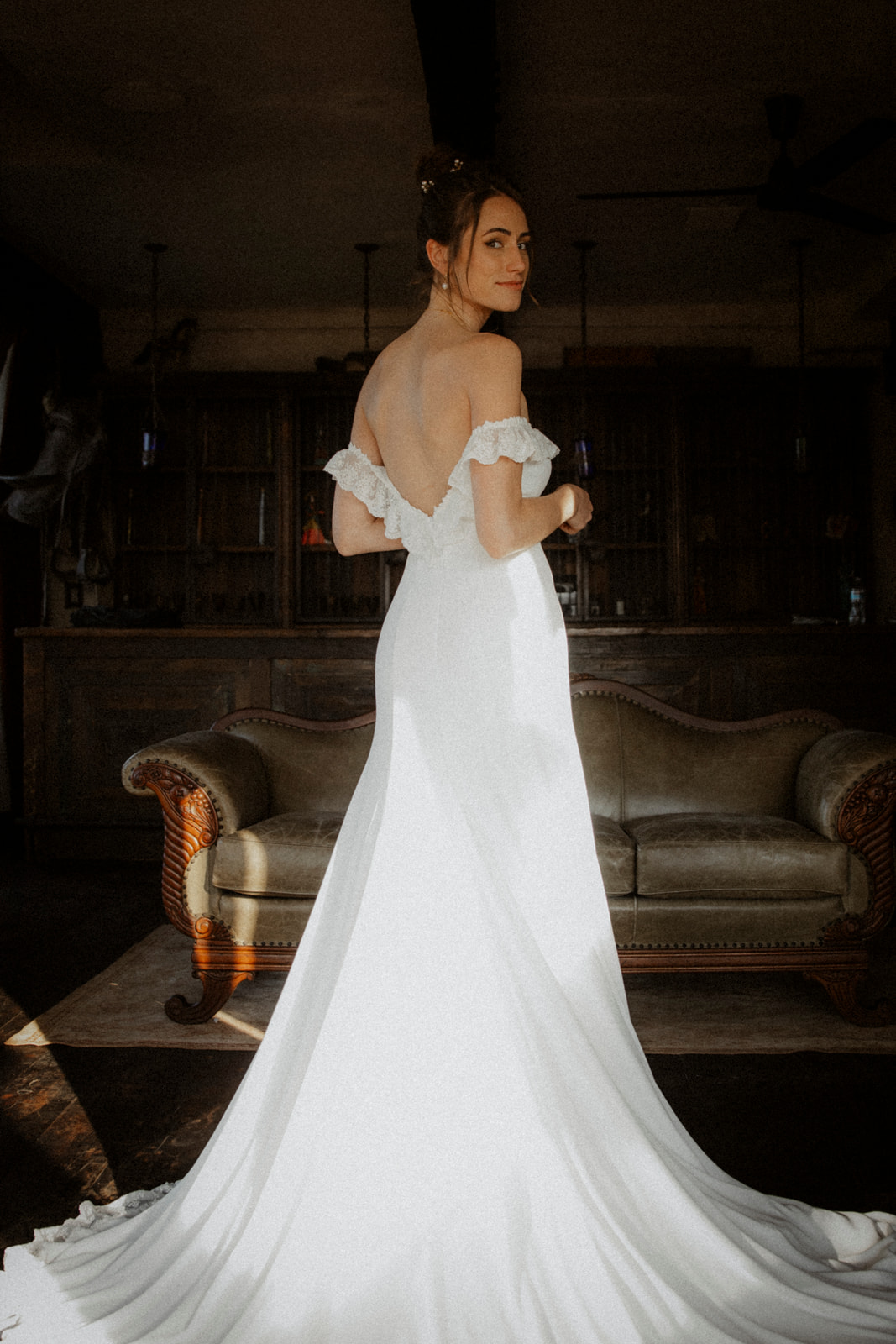 off the shoulder lace wedding dress