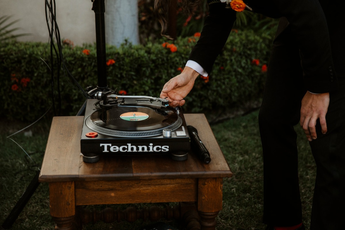 playing records for music at wedding reception