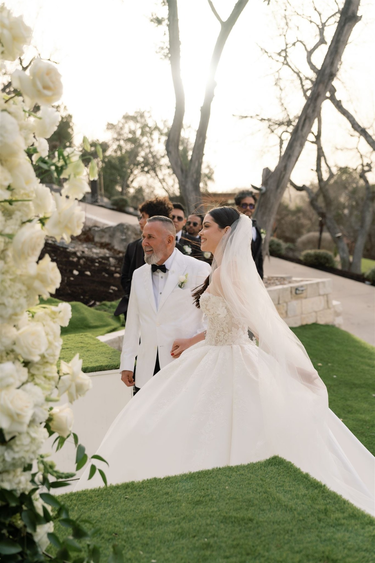 white rose floral arch