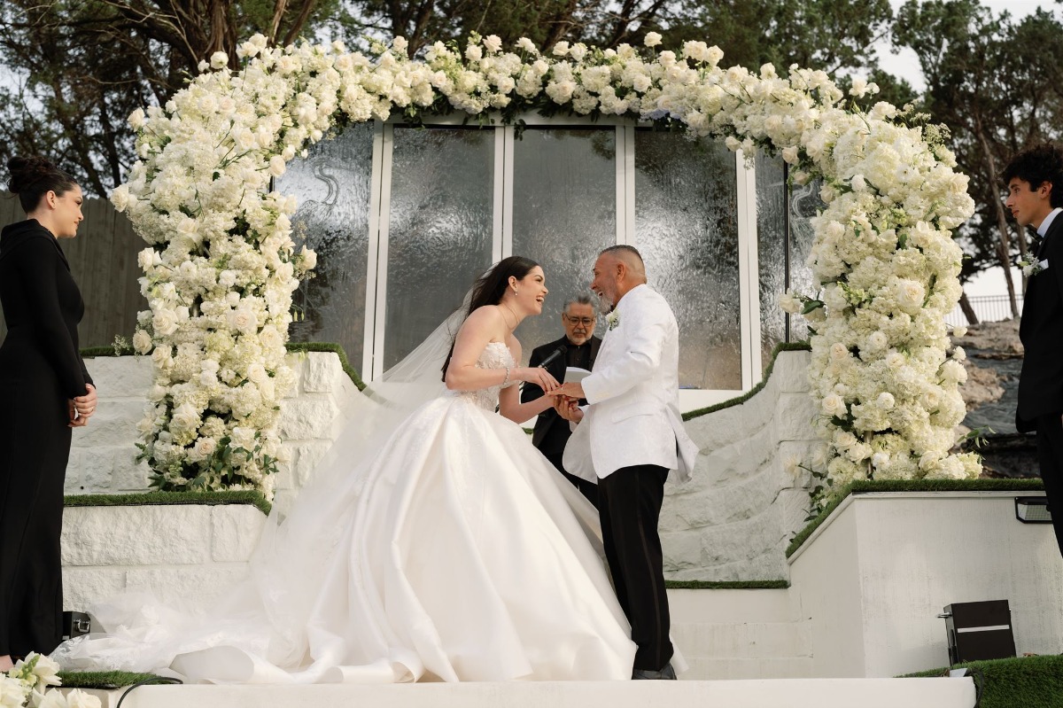 white rose floral arch