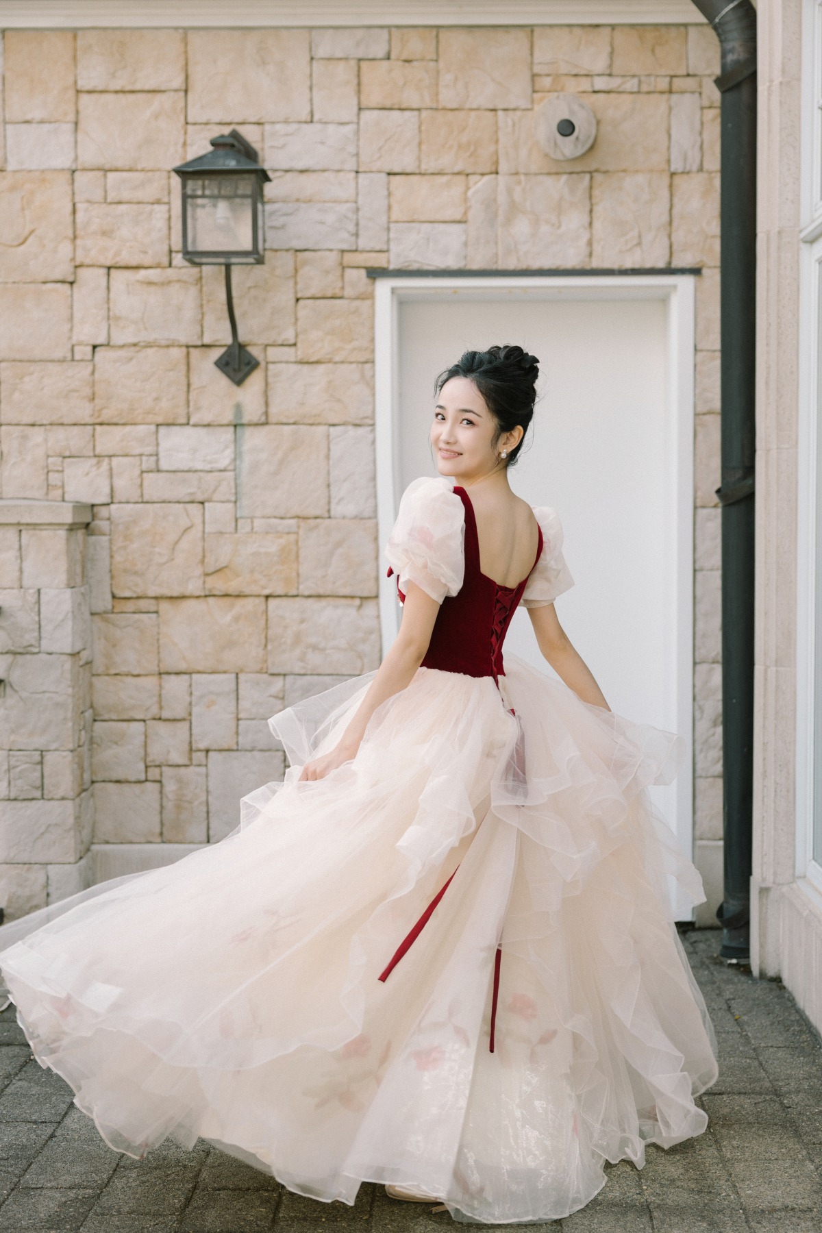 burgundy and blush wedding dress