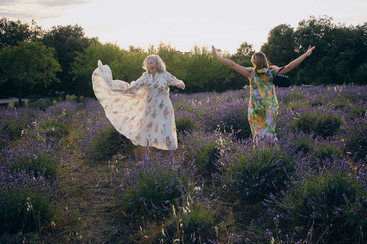 wedding guests dancing in lavender fields