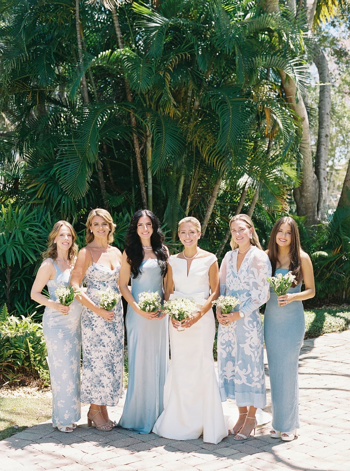 mix and match blue floral bridesmaids