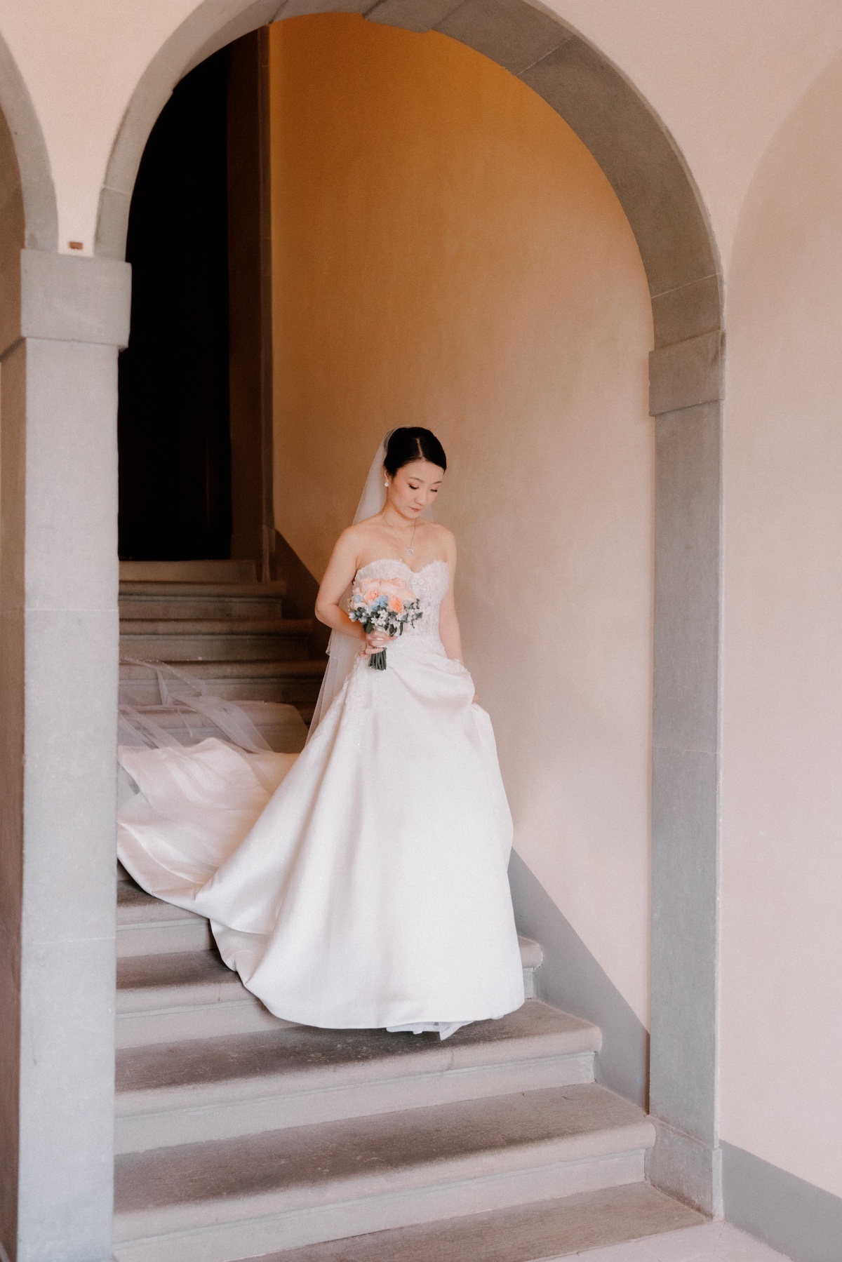 strapless satin ballgown wedding dress