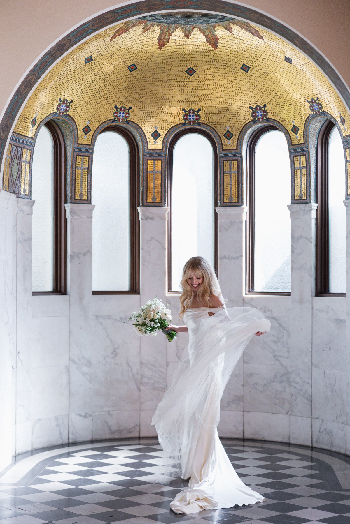 off the shoulder fitted wedding dress